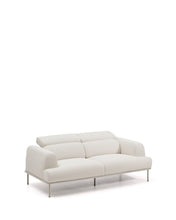 Load image into Gallery viewer, Aurum 2-seater sofa in ecru chenille with reclining headrest and matte beige metal base 214 cm FSC Mix Credit - image 9