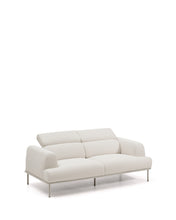 Load image into Gallery viewer, Aurum 2-seater sofa in ecru chenille with reclining headrest and matte beige metal base 214 cm FSC Mix Credit - image 10
