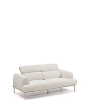 Load image into Gallery viewer, Aurum 2-seater sofa in ecru chenille with reclining headrest and matte beige metal base 214 cm FSC Mix Credit - image 11