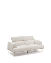 Load image into Gallery viewer, Aurum 2-seater sofa in ecru chenille with reclining headrest and matte beige metal base 214 cm FSC Mix Credit - image 12