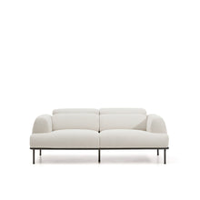 Load image into Gallery viewer, Aurum 2-seater sofa in ecru chenille with reclining headrest and matte grey metal base 214 cm FSC Mix Credit