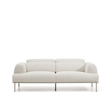 Load image into Gallery viewer, Aurum 3-seater sofa in ecru chenille with reclining headrest and matte beige metal base 234cm FSC Mix Credit