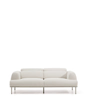 Load image into Gallery viewer, Aurum 3-seater sofa in ecru chenille with reclining headrest and matte beige metal base 234cm FSC Mix Credit - image 2