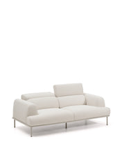 Load image into Gallery viewer, Aurum 3-seater sofa in ecru chenille with reclining headrest and matte beige metal base 234cm FSC Mix Credit - image 5