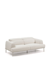 Load image into Gallery viewer, Aurum 3-seater sofa in ecru chenille with reclining headrest and matte beige metal base 234cm FSC Mix Credit - image 7