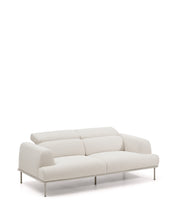 Load image into Gallery viewer, Aurum 3-seater sofa in ecru chenille with reclining headrest and matte beige metal base 234cm FSC Mix Credit - image 9