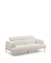 Load image into Gallery viewer, Aurum 3-seater sofa in ecru chenille with reclining headrest and matte beige metal base 234cm FSC Mix Credit - image 10