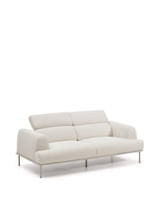 Load image into Gallery viewer, Aurum 3-seater sofa in ecru chenille with reclining headrest and matte beige metal base 234cm FSC Mix Credit - image 11