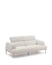 Load image into Gallery viewer, Aurum 3-seater sofa in ecru chenille with reclining headrest and matte beige metal base 234cm FSC Mix Credit - image 12