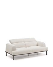 Load image into Gallery viewer, Aurum 3-seater sofa in ecru chenille with reclining headrest and matte grey metal base 234cm FSC Mix Credit - image 10