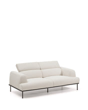 Load image into Gallery viewer, Aurum 3-seater sofa in ecru chenille with reclining headrest and matte grey metal base 234cm FSC Mix Credit - image 11
