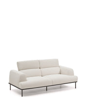 Load image into Gallery viewer, Aurum 3-seater sofa in ecru chenille with reclining headrest and matte grey metal base 234cm FSC Mix Credit - image 13