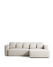 Load image into Gallery viewer, Marela beige chenille 3-seater sofa bed with right chaise longue 276cm FSC Mix Credit