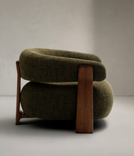 Load image into Gallery viewer, Granite Armchair Green Chenille &amp; Walnut
