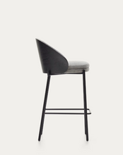 Load image into Gallery viewer, Eamy Stool Grey Chenille &amp; Black Finish 65cm