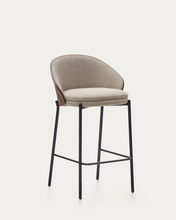 Load image into Gallery viewer, Eamy Stool Light Brown Chenille &amp; Walnut Finish 65 cm