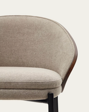 Load image into Gallery viewer, Eamy Stool Light Brown Chenille &amp; Walnut Finish 65 cm