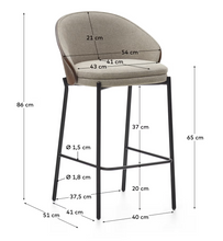 Load image into Gallery viewer, Eamy Stool Light Brown Chenille &amp; Walnut Finish 65 cm