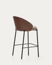 Load image into Gallery viewer, Eamy Stool Light Brown Chenille &amp; Walnut Finish 65 cm