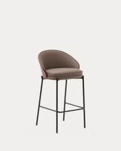 Load image into Gallery viewer, Eamy Stool Brown Faux Leather &amp; Walnut Finish 65 cm