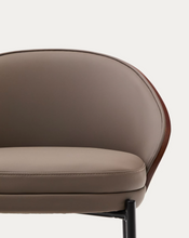 Load image into Gallery viewer, Eamy Stool Brown Faux Leather &amp; Walnut Finish 65 cm