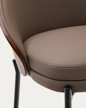 Load image into Gallery viewer, Eamy Stool Brown Faux Leather &amp; Walnut Finish 65 cm