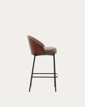 Load image into Gallery viewer, Eamy Stool Brown Faux Leather &amp; Walnut Finish 65 cm