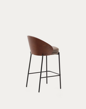 Load image into Gallery viewer, Eamy Stool Brown Faux Leather &amp; Walnut Finish 65 cm