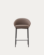 Load image into Gallery viewer, Eamy Stool Brown Faux Leather &amp; Walnut Finish 65 cm