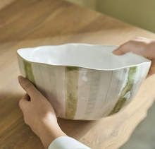 Load image into Gallery viewer, Hollywell Serving Bowl, Green Stripe