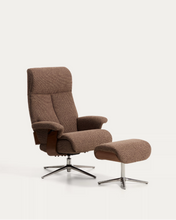 Load image into Gallery viewer, Toriel brown micro reclining swivel armchair with footrest and black legs