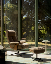 Load image into Gallery viewer, Toriel brown micro reclining swivel armchair with footrest and black legs