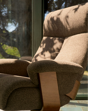 Load image into Gallery viewer, Toriel brown micro reclining swivel armchair with footrest and black legs