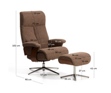 Load image into Gallery viewer, Toriel brown micro reclining swivel armchair with footrest and black legs