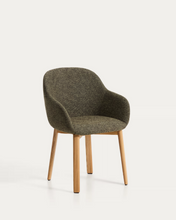 Load image into Gallery viewer, Meila chair with armrests in green chenille with legs in natural finish