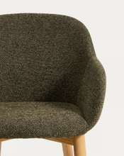 Load image into Gallery viewer, Meila chair with armrests in green chenille with legs in natural finish