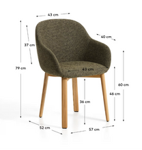 Load image into Gallery viewer, Meila chair with armrests in green chenille with legs in natural finish