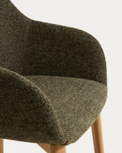 Load image into Gallery viewer, Meila chair with armrests in green chenille with legs in natural finish