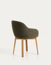 Load image into Gallery viewer, Meila chair with armrests in green chenille with legs in natural finish