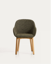 Load image into Gallery viewer, Meila chair with armrests in green chenille with legs in natural finish