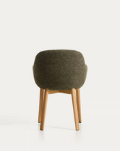 Load image into Gallery viewer, Meila chair with armrests in green chenille with legs in natural finish