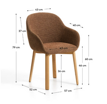 Load image into Gallery viewer, Meila chair with armrests in terracotta chenille with legs in natural finish