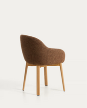 Load image into Gallery viewer, Meila chair with armrests in terracotta chenille with legs in natural finish