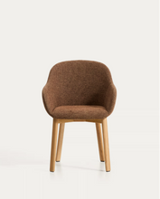 Load image into Gallery viewer, Meila chair with armrests in terracotta chenille with legs in natural finish