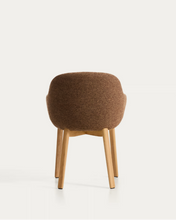 Load image into Gallery viewer, Meila chair with armrests in terracotta chenille with legs in natural finish