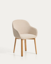 Load image into Gallery viewer, Meila chair with armrests in beige chenille with legs in natural finish