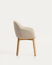 Load image into Gallery viewer, Meila chair with armrests in beige chenille with legs in natural finish