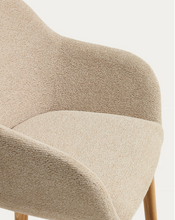 Load image into Gallery viewer, Meila chair with armrests in beige chenille with legs in natural finish