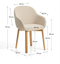 Load image into Gallery viewer, Meila chair with armrests in beige chenille with legs in natural finish