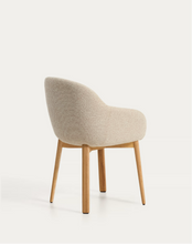 Load image into Gallery viewer, Meila chair with armrests in beige chenille with legs in natural finish